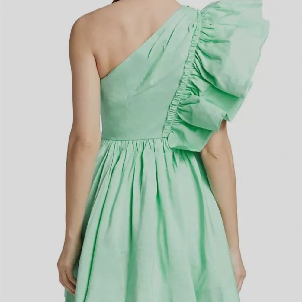 Aje Women's Green Linen Flutter Sleeve One-Shoulder Bonjour Dress Size 8AU , 4US - Picture 6 of 6